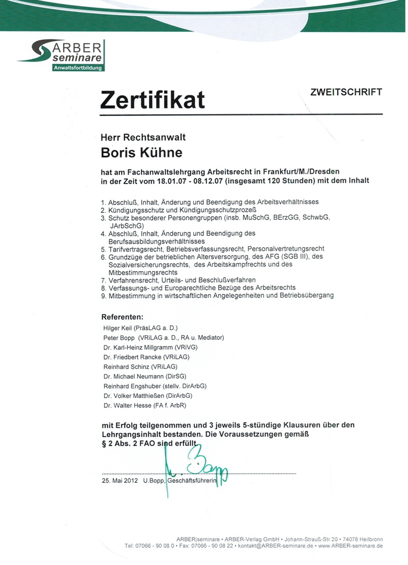 Zertifikat Arber2007