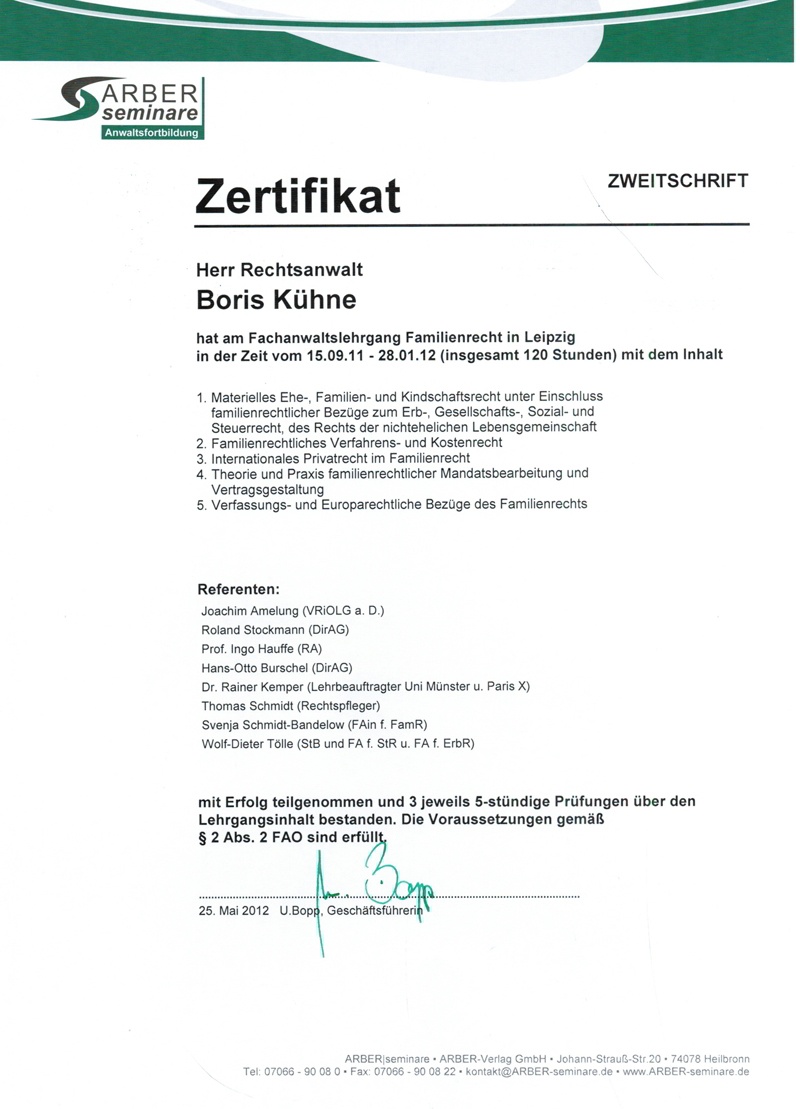 Zertifikat Arber2011-2012